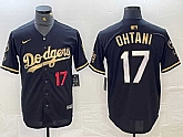 Mens Los Angeles Dodgers #17 Shohei Ohtani Number Black Gold Stitched Cool Base Nike Jersey,baseball caps,new era cap wholesale,wholesale hats