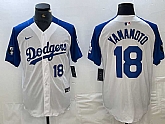 Mens Los Angeles Dodgers #18 Yoshinobu Yamamoto Number White Blue Fashion Stitched Cool Base Limited Jersey,baseball caps,new era cap wholesale,wholesale hats