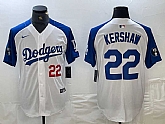 Mens Los Angeles Dodgers #22 Clayton Kershaw Number White Blue Fashion Stitched Cool Base Limited Jersey,baseball caps,new era cap wholesale,wholesale hats