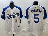 Mens Los Angeles Dodgers #5 Freddie Freeman Number White Blue Fashion Stitched Cool Base Limited Jersey,baseball caps,new era cap wholesale,wholesale hats