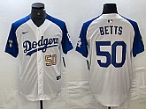 Mens Los Angeles Dodgers #50 Mookie Betts Number White Blue Fashion Stitched Cool Base Limited Jersey,baseball caps,new era cap wholesale,wholesale hats