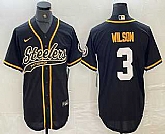 Mens Pittsburgh Steelers #3 Russell Wilson Black With Patch Cool Base Stitched Baseball Jersey,baseball caps,new era cap wholesale,wholesale hats