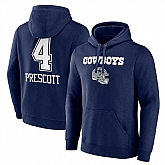 Men's Dallas Cowboys #4 Dak Prescott Navy Team Wordmark Player Name & Number Pullover Hoodie,baseball caps,new era cap wholesale,wholesale hats