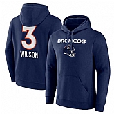 Men's Denver Broncos #3 Russell Wilson Navy Team Wordmark Name & Number Pullover Hoodie