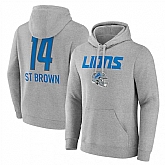 Men's Detroit Lions #14 Amon-Ra St. Brown Heather Gray Team Wordmark Player Name & Number Pullover Hoodie,baseball caps,new era cap wholesale,wholesale hats