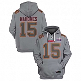 Men's Kansas City Chiefs #15 Patrick Mahomes Gray Super Bowl LVIII Patch Limited Edition Hoodie