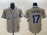 Men's Los Angeles Dodgers #17 Shohei Ohtani Gray Cool Base With Patch Stitched Baseball Jerseys,baseball caps,new era cap wholesale,wholesale hats