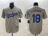 Men's Los Angeles Dodgers #18 Yoshinobu Yamamoto Gray Cool Base With Patch Stitched Baseball Jersey,baseball caps,new era cap wholesale,wholesale hats