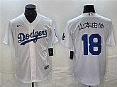 Men's Los Angeles Dodgers #18 Yoshinobu Yamamoto White Cool Base With Patch Stitched Baseball Jersey,baseball caps,new era cap wholesale,wholesale hats