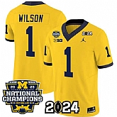 Men's Michigan Wolverines #1 Roman Wilson Yellow 2024 F.U.S.E. With 2023 National Champions Patch Stitched Jersey,baseball caps,new era cap wholesale,wholesale hats