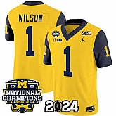 Men's Michigan Wolverines #1 Roman Wilson Yellow Navy 2024 F.U.S.E. With 2023 National Champions Patch Stitched Jersey,baseball caps,new era cap wholesale,wholesale hats