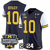Men's Michigan Wolverines #10 Tom Brady Navy White 2024 F.U.S.E. With 2023 National Champions Patch Stitched Jersey