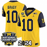 Men's Michigan Wolverines #10 Tom Brady Yellow Navy 2024 F.U.S.E. With 2023 National Champions Patch Stitched Jersey