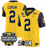 Men's Michigan Wolverines #2 Blake Corum Yellow Navy 2024 F.U.S.E. With 2023 National Champions Patch Stitched Jersey,baseball caps,new era cap wholesale,wholesale hats