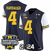 Men's Michigan Wolverines #4 Jim Harbaugh Navy White 2024 F.U.S.E. With 2023 National Champions Patch Stitched Jersey,baseball caps,new era cap wholesale,wholesale hats