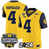 Men's Michigan Wolverines #4 Jim Harbaugh Yellow Navy 2024 F.U.S.E. With 2023 National Champions Patch Stitched Jersey,baseball caps,new era cap wholesale,wholesale hats