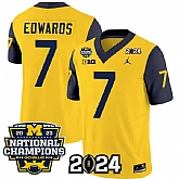 Men's Michigan Wolverines #7 Donovan Edwards Yellow Navy 2024 F.U.S.E. With 2023 National Champions Patch Stitched Jersey,baseball caps,new era cap wholesale,wholesale hats