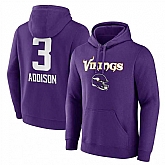 Men's Minnesota Vikings #3 Jordan Addison Purple Team Wordmark Player Name & Number Pullover Hoodie,baseball caps,new era cap wholesale,wholesale hats