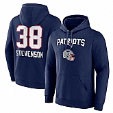 Men's New England Patriots #38 Rhamondre Stevenson Navy Team Wordmark Player Name & Number Pullover Hoodie