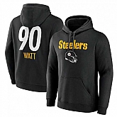 Men's Pittsburgh Steelers #90 T.J. Watt Black Team Wordmark Player Name & Number Pullover Hoodie,baseball caps,new era cap wholesale,wholesale hats
