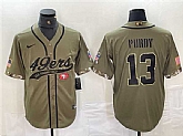 Men's San Francisco 49ers #13 Brock Purdy Olive Salute to Service With Patch Cool Base Stitched Baseball Jersey,baseball caps,new era cap wholesale,wholesale hats