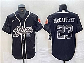 Men's San Francisco 49ers #23 Christian McCaffrey Black Reflective With Patch Cool Base Stitched Baseball Jersey,baseball caps,new era cap wholesale,wholesale hats