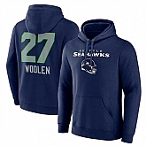 Men's Seattle Seahawks #27 Riq Woolen Navy Team Wordmark Player Name & Number Pullover Hoodie