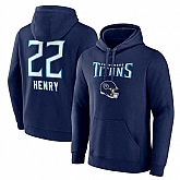 Men's Tennessee Titans #22 Derrick Henry Navy Team Wordmark Name & Number Pullover Hoodie,baseball caps,new era cap wholesale,wholesale hats