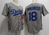 Mens Los Angeles Dodgers #18 Yoshinobu Yamamoto Nike Grey Road FlexBase Player Jersey,baseball caps,new era cap wholesale,wholesale hats