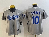 Women's Los Angeles Dodgers #10 Justin Turner Grey Cool Base Stitched Nike Jersey,baseball caps,new era cap wholesale,wholesale hats