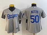 Women's Los Angeles Dodgers #50 Mookie Betts Grey Cool Base Stitched Nike Jersey,baseball caps,new era cap wholesale,wholesale hats