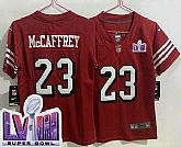 Women's San Francisco 49ers #23 Christian McCaffrey Limited Red Throwback LVIII Super Bowl Vapor Jersey