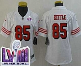 Women's San Francisco 49ers #85 George Kittle Limited White Throwback LVIII Super Bowl Vapor Jersey