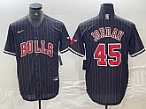 Men's Chicago Bulls #45 Michael Jordan Black Pinstripe Cool Base Stitched Baseball Jerseys