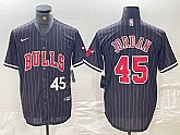 Men's Chicago Bulls #45 Michael Jordan Number Black Pinstripe Cool Base Stitched Baseball Jersey,baseball caps,new era cap wholesale,wholesale hats