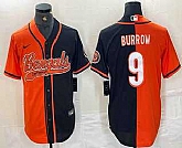 Men's Cincinnati Bengals #9 Joe Burrow Orange Black Two Tone Cool Base Stitched Baseball Jersey,baseball caps,new era cap wholesale,wholesale hats