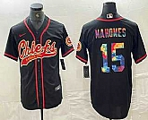 Men's Kansas City Chiefs #15 Patrick Mahomes Black Multi Color With Patch Cool Base Stitched Baseball Jersey