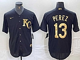 Men's Kansas City Royals #13 Salvador Perez Black Gold Cool Base Stitched Jersey,baseball caps,new era cap wholesale,wholesale hats