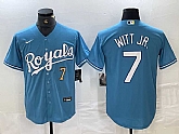 Men's Kansas City Royals #7 Bobby Witt Jr Number Light Blue Cool Base Stitched Jersey,baseball caps,new era cap wholesale,wholesale hats
