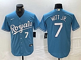 Men's Kansas City Royals #7 Bobby Witt Jr Number Light Blue Cool Base Stitched Jerseys,baseball caps,new era cap wholesale,wholesale hats