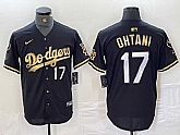 Men's Los Angeles Dodgers #17 Shohei Ohtani Number Black Gold Fashion Stitched Cool Base Limited Jersey,baseball caps,new era cap wholesale,wholesale hats