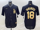 Men's Los Angeles Dodgers #18 Yoshinobu Yamamoto Black Gold Cool Base Stitched Jersey,baseball caps,new era cap wholesale,wholesale hats
