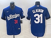 Men's Los Angeles Dodgers #31 Tyler Glasnow Number Blue 2021 City Connect Cool Base Stitched Jersey,baseball caps,new era cap wholesale,wholesale hats