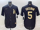 Men's Los Angeles Dodgers #5 Freddie Freeman Black Gold Cool Base Stitched Jersey,baseball caps,new era cap wholesale,wholesale hats