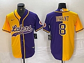 Men's Los Angeles Lakers #8 Kobe Bryant Gold Purple Split Stitched Baseball Jersey,baseball caps,new era cap wholesale,wholesale hats