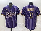 Men's Los Angeles Lakers #8 Kobe Bryant Purple Pinstripe Cool Base Stitched Baseball Jersey,baseball caps,new era cap wholesale,wholesale hats