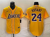 Men's Los Angeles Lakers Front #24 Kobe Bryant Gold Cool Base Stitched Baseball Jersey