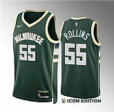 Men's Milwaukee Bucks #55 Ryan Rollins Green Icon Edition Stitched Basketball Jersey Dzhi,baseball caps,new era cap wholesale,wholesale hats