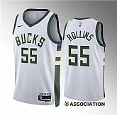 Men's Milwaukee Bucks #55 Ryan Rollins White Association Edition Stitched Basketball Jersey Dzhi