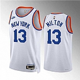 Men's New Yok Knicks #13 Shake Milton White 2021-22 City Edition Stitched Basketball Jersey Dzhi